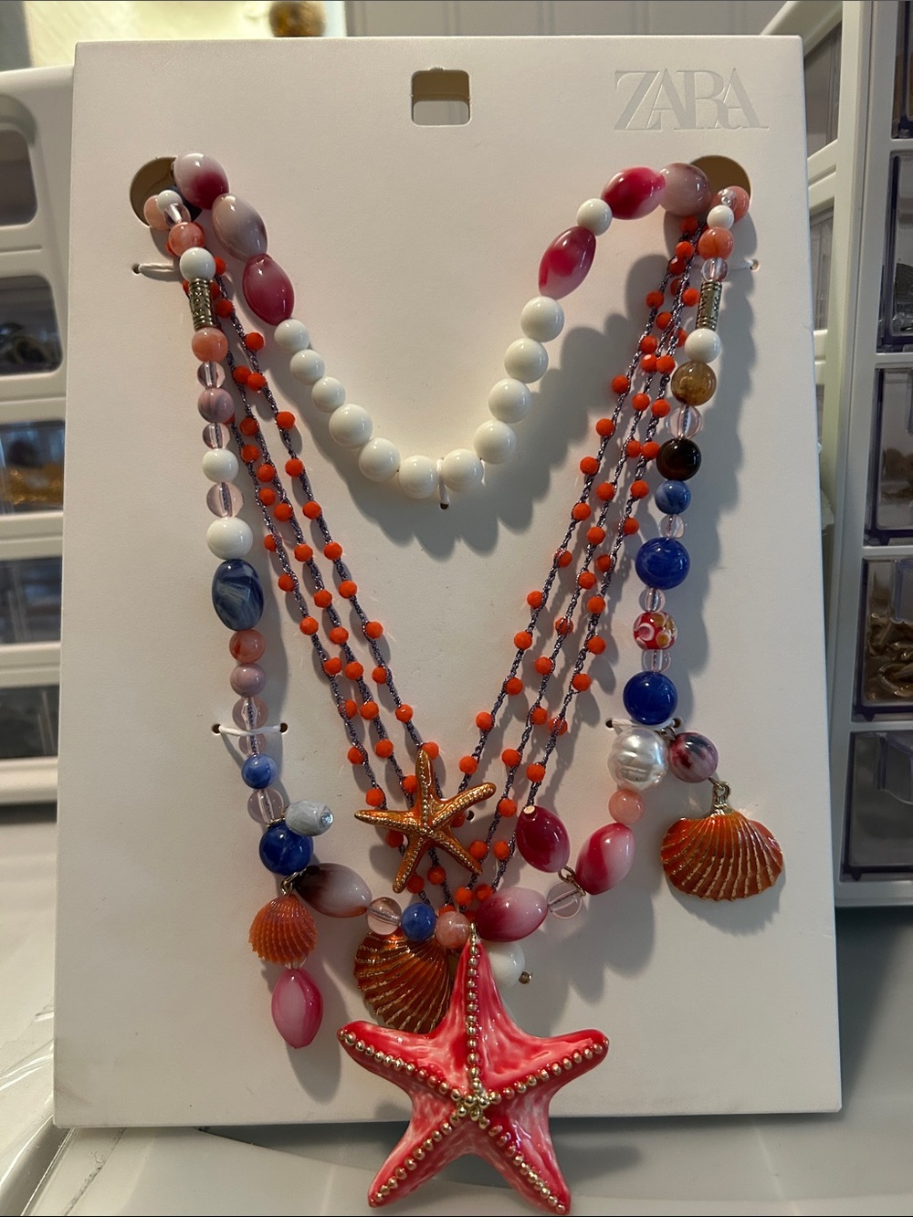 Zara Pink, Orange & Blue Beaded Starfish Necklace